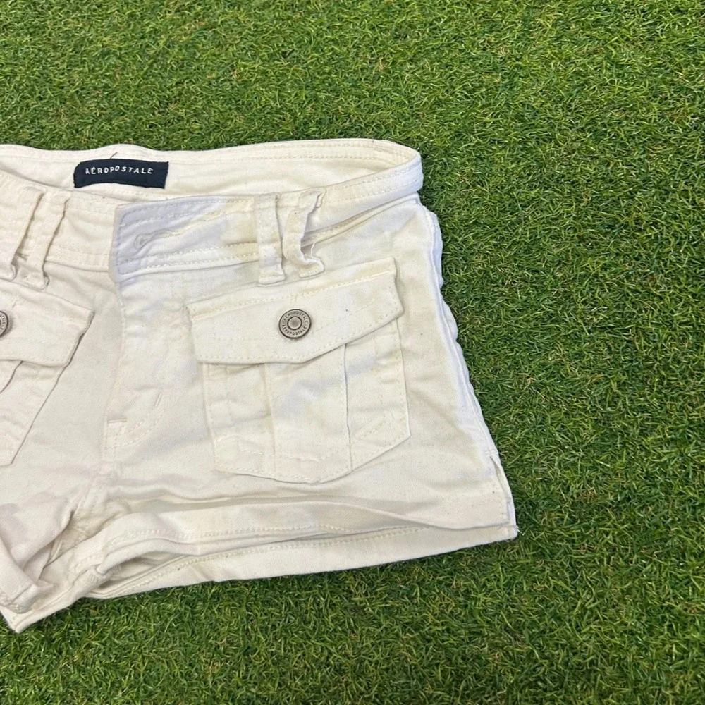 Aeropostale Womens White Low Rise Midi Cargo Denim Shorts Size 00 Stretch
